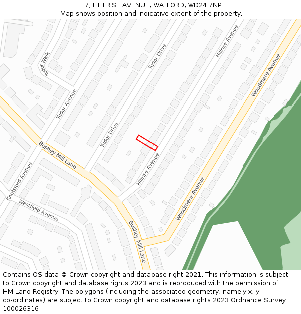 17, HILLRISE AVENUE, WATFORD, WD24 7NP: Location map and indicative extent of plot