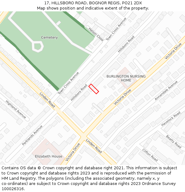 17, HILLSBORO ROAD, BOGNOR REGIS, PO21 2DX: Location map and indicative extent of plot