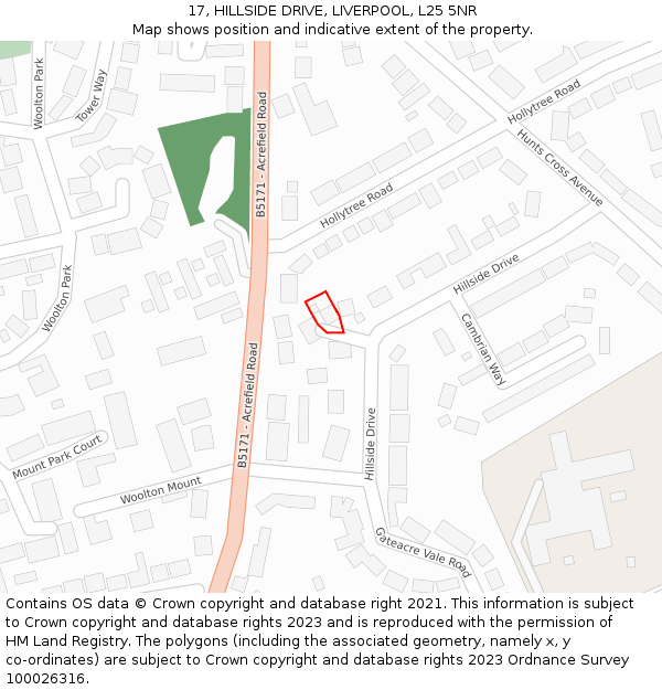 17, HILLSIDE DRIVE, LIVERPOOL, L25 5NR: Location map and indicative extent of plot