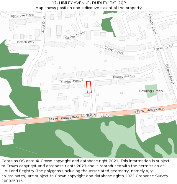 17, HIMLEY AVENUE, DUDLEY, DY1 2QP: Location map and indicative extent of plot