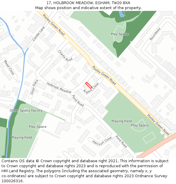 17, HOLBROOK MEADOW, EGHAM, TW20 8XA: Location map and indicative extent of plot