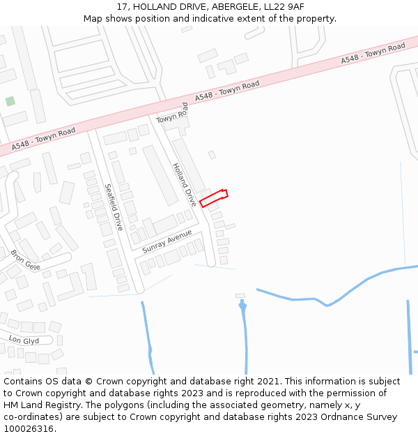 17, HOLLAND DRIVE, ABERGELE, LL22 9AF: Location map and indicative extent of plot