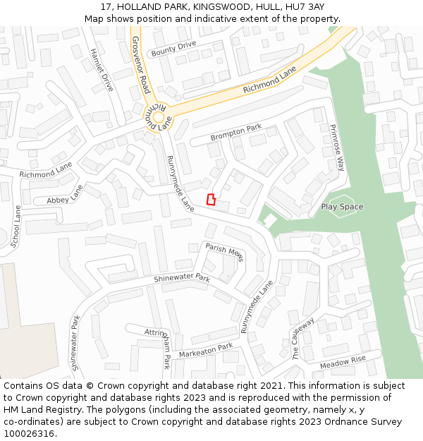 17, HOLLAND PARK, KINGSWOOD, HULL, HU7 3AY: Location map and indicative extent of plot