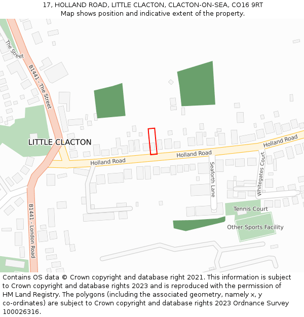 17, HOLLAND ROAD, LITTLE CLACTON, CLACTON-ON-SEA, CO16 9RT: Location map and indicative extent of plot