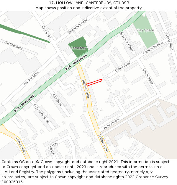 17, HOLLOW LANE, CANTERBURY, CT1 3SB: Location map and indicative extent of plot