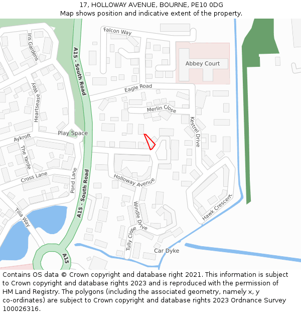 17, HOLLOWAY AVENUE, BOURNE, PE10 0DG: Location map and indicative extent of plot