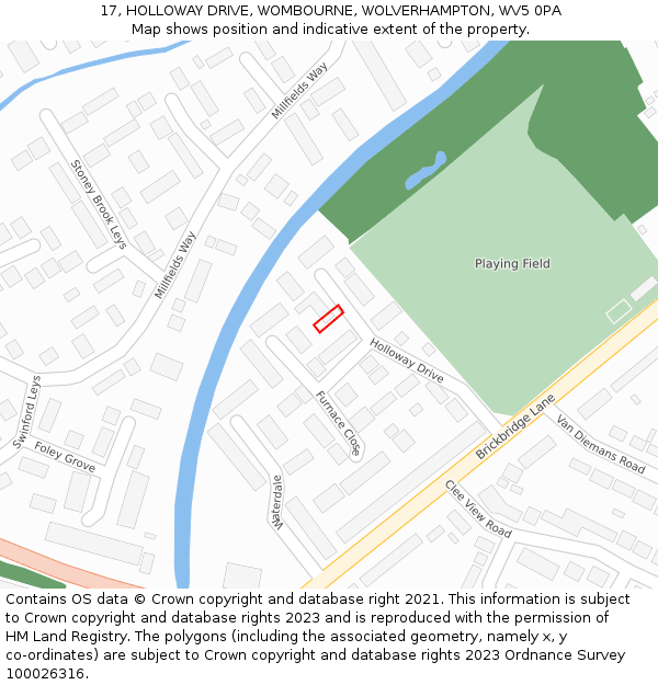 17, HOLLOWAY DRIVE, WOMBOURNE, WOLVERHAMPTON, WV5 0PA: Location map and indicative extent of plot