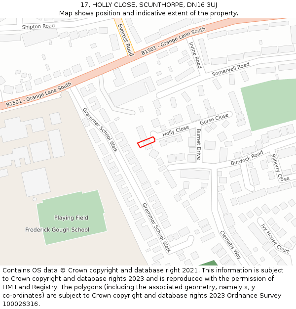 17, HOLLY CLOSE, SCUNTHORPE, DN16 3UJ: Location map and indicative extent of plot