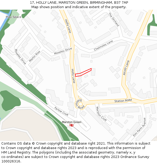 17, HOLLY LANE, MARSTON GREEN, BIRMINGHAM, B37 7AP: Location map and indicative extent of plot