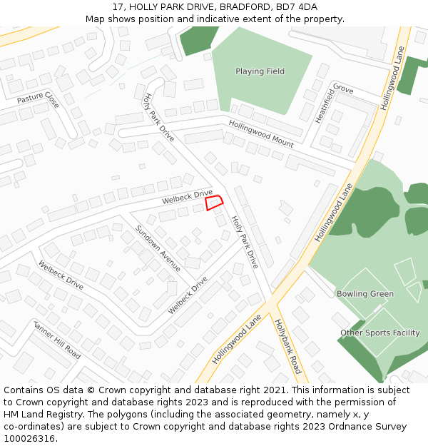 17, HOLLY PARK DRIVE, BRADFORD, BD7 4DA: Location map and indicative extent of plot