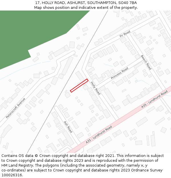 17, HOLLY ROAD, ASHURST, SOUTHAMPTON, SO40 7BA: Location map and indicative extent of plot
