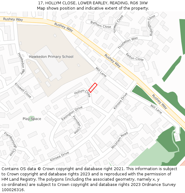 17, HOLLYM CLOSE, LOWER EARLEY, READING, RG6 3XW: Location map and indicative extent of plot