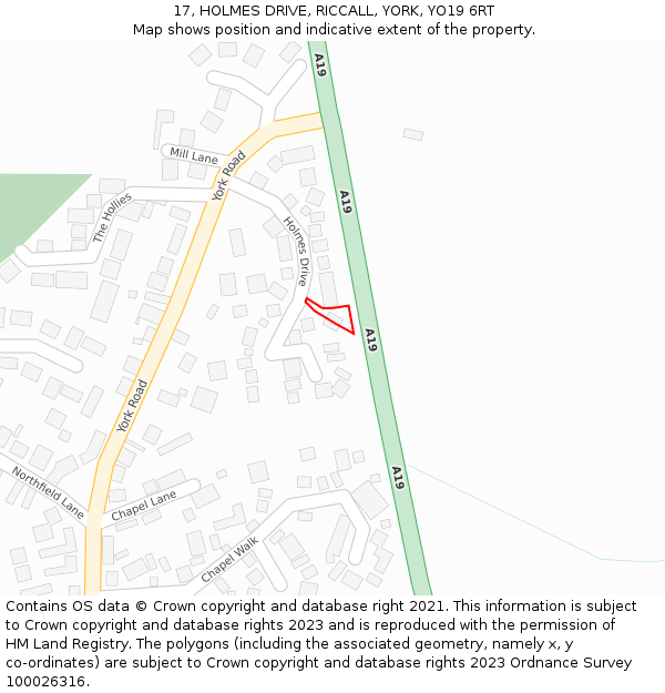 17, HOLMES DRIVE, RICCALL, YORK, YO19 6RT: Location map and indicative extent of plot