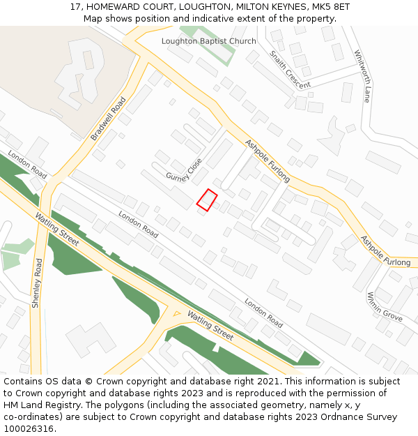 17, HOMEWARD COURT, LOUGHTON, MILTON KEYNES, MK5 8ET: Location map and indicative extent of plot