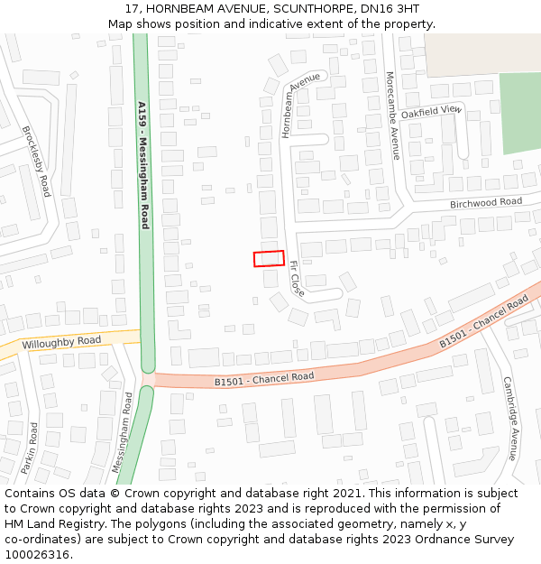 17, HORNBEAM AVENUE, SCUNTHORPE, DN16 3HT: Location map and indicative extent of plot