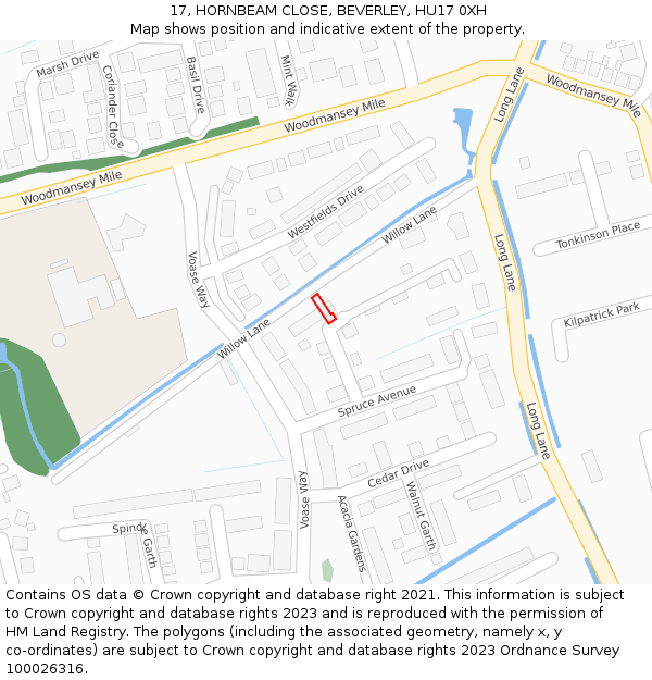 17, HORNBEAM CLOSE, BEVERLEY, HU17 0XH: Location map and indicative extent of plot