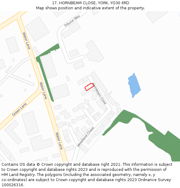 17, HORNBEAM CLOSE, YORK, YO30 6RD: Location map and indicative extent of plot