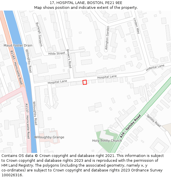 17, HOSPITAL LANE, BOSTON, PE21 9EE: Location map and indicative extent of plot