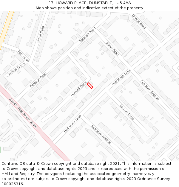 17, HOWARD PLACE, DUNSTABLE, LU5 4AA: Location map and indicative extent of plot