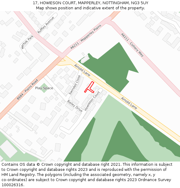 17, HOWIESON COURT, MAPPERLEY, NOTTINGHAM, NG3 5UY: Location map and indicative extent of plot