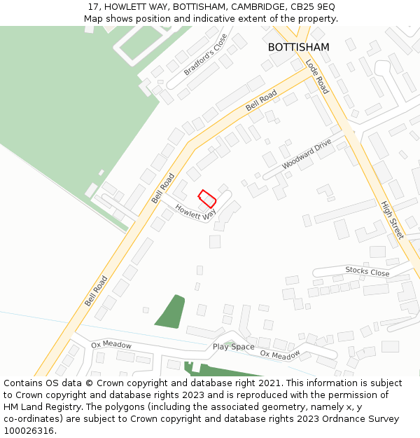 17, HOWLETT WAY, BOTTISHAM, CAMBRIDGE, CB25 9EQ: Location map and indicative extent of plot