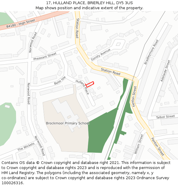 17, HULLAND PLACE, BRIERLEY HILL, DY5 3US: Location map and indicative extent of plot