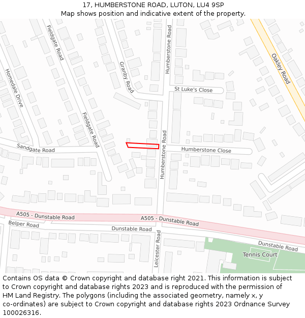 17, HUMBERSTONE ROAD, LUTON, LU4 9SP: Location map and indicative extent of plot