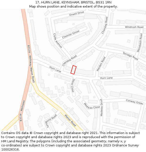 17, HURN LANE, KEYNSHAM, BRISTOL, BS31 1RN: Location map and indicative extent of plot