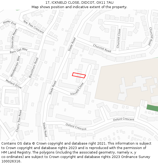 17, ICKNIELD CLOSE, DIDCOT, OX11 7AU: Location map and indicative extent of plot