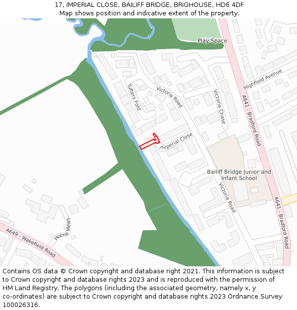 17, IMPERIAL CLOSE, BAILIFF BRIDGE, BRIGHOUSE, HD6 4DF: Location map and indicative extent of plot