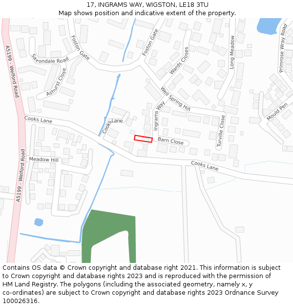 17, INGRAMS WAY, WIGSTON, LE18 3TU: Location map and indicative extent of plot