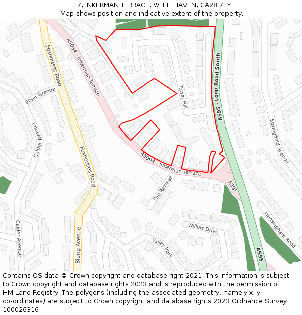17, INKERMAN TERRACE, WHITEHAVEN, CA28 7TY: Location map and indicative extent of plot