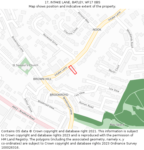 17, INTAKE LANE, BATLEY, WF17 0BS: Location map and indicative extent of plot