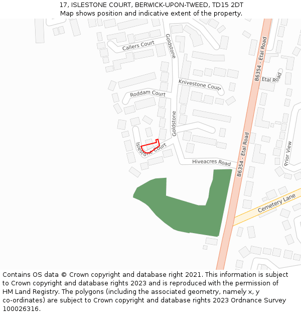 17, ISLESTONE COURT, BERWICK-UPON-TWEED, TD15 2DT: Location map and indicative extent of plot