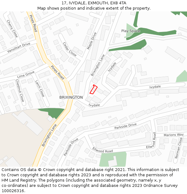 17, IVYDALE, EXMOUTH, EX8 4TA: Location map and indicative extent of plot