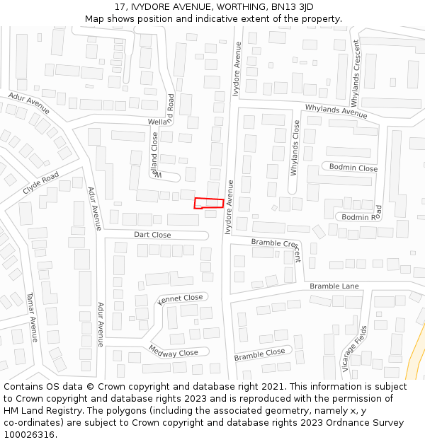 17, IVYDORE AVENUE, WORTHING, BN13 3JD: Location map and indicative extent of plot