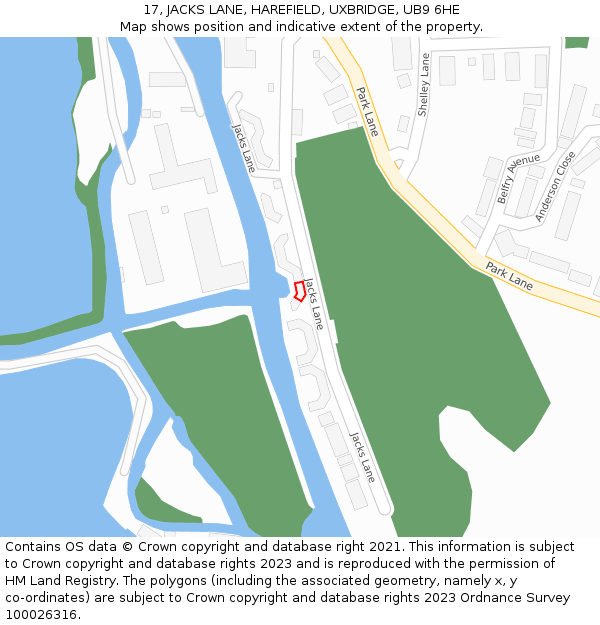 17, JACKS LANE, HAREFIELD, UXBRIDGE, UB9 6HE: Location map and indicative extent of plot