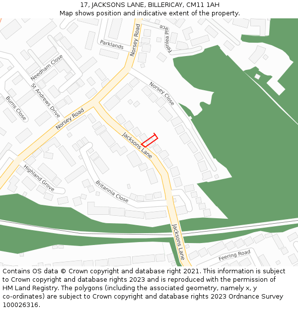 17, JACKSONS LANE, BILLERICAY, CM11 1AH: Location map and indicative extent of plot