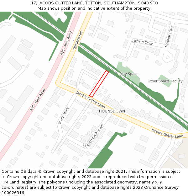 17, JACOBS GUTTER LANE, TOTTON, SOUTHAMPTON, SO40 9FQ: Location map and indicative extent of plot