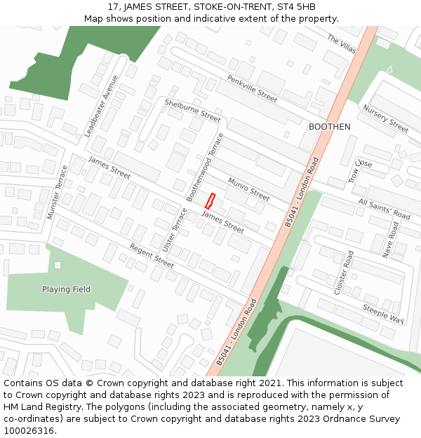 17, JAMES STREET, STOKE-ON-TRENT, ST4 5HB: Location map and indicative extent of plot