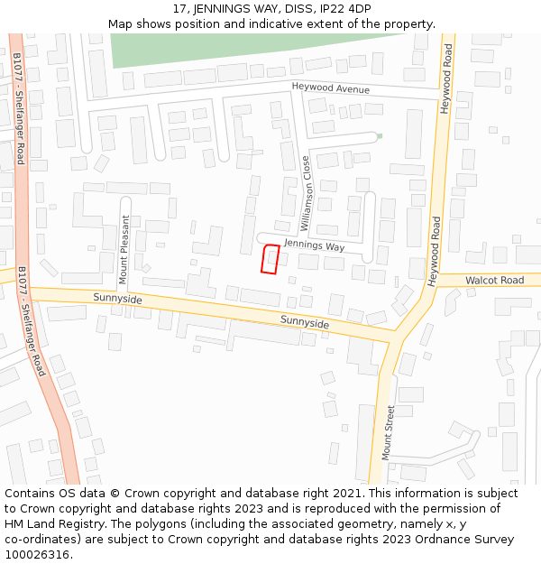 17, JENNINGS WAY, DISS, IP22 4DP: Location map and indicative extent of plot