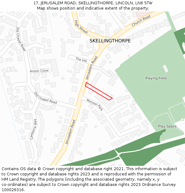 17, JERUSALEM ROAD, SKELLINGTHORPE, LINCOLN, LN6 5TW: Location map and indicative extent of plot