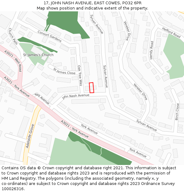 17, JOHN NASH AVENUE, EAST COWES, PO32 6PR: Location map and indicative extent of plot