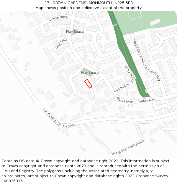 17, JORDAN GARDENS, MONMOUTH, NP25 5ED: Location map and indicative extent of plot