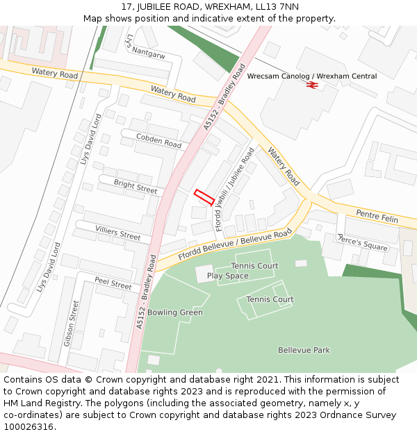 17, JUBILEE ROAD, WREXHAM, LL13 7NN: Location map and indicative extent of plot