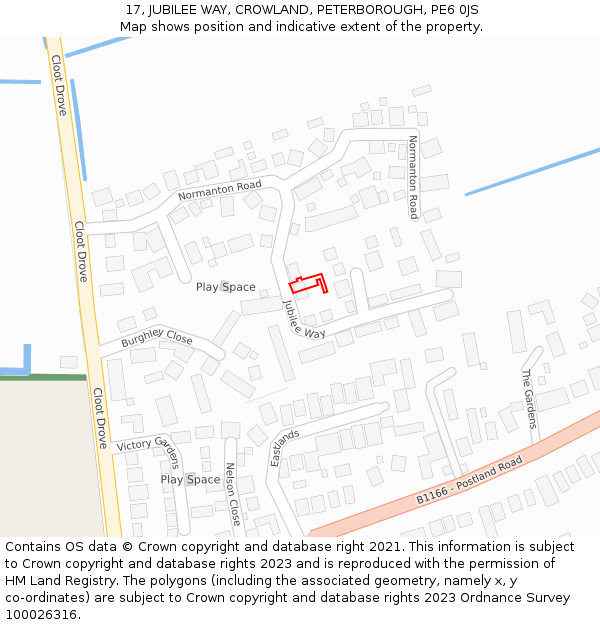 17, JUBILEE WAY, CROWLAND, PETERBOROUGH, PE6 0JS: Location map and indicative extent of plot