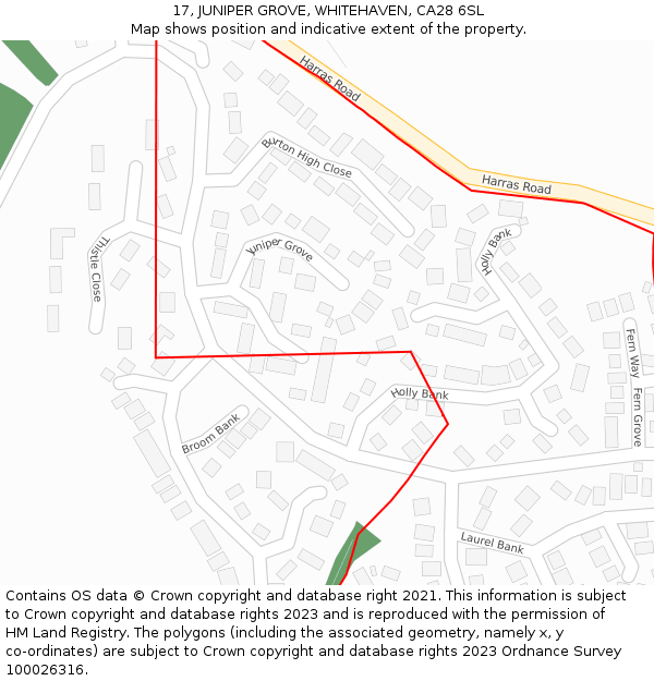 17, JUNIPER GROVE, WHITEHAVEN, CA28 6SL: Location map and indicative extent of plot