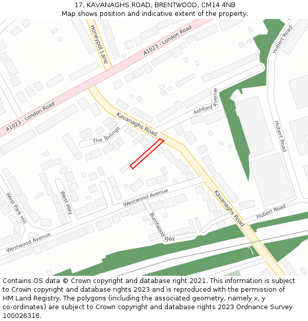 17, KAVANAGHS ROAD, BRENTWOOD, CM14 4NB: Location map and indicative extent of plot