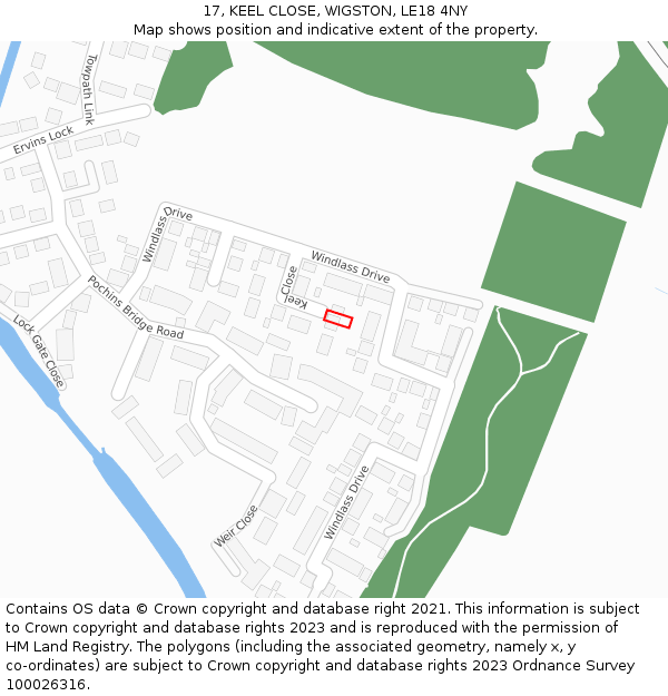 17, KEEL CLOSE, WIGSTON, LE18 4NY: Location map and indicative extent of plot