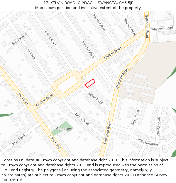 17, KELVIN ROAD, CLYDACH, SWANSEA, SA6 5JP: Location map and indicative extent of plot